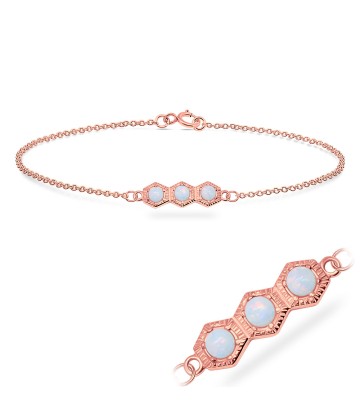 Rose Gold Plated Opal on Hexagon Silver Bracelet BRS-544-RO-GP